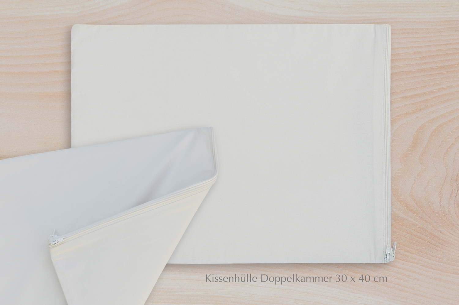 2-Kammer-Kissen-Hülle kbA BW-Perkal natur 40x30 mit 2x RV
