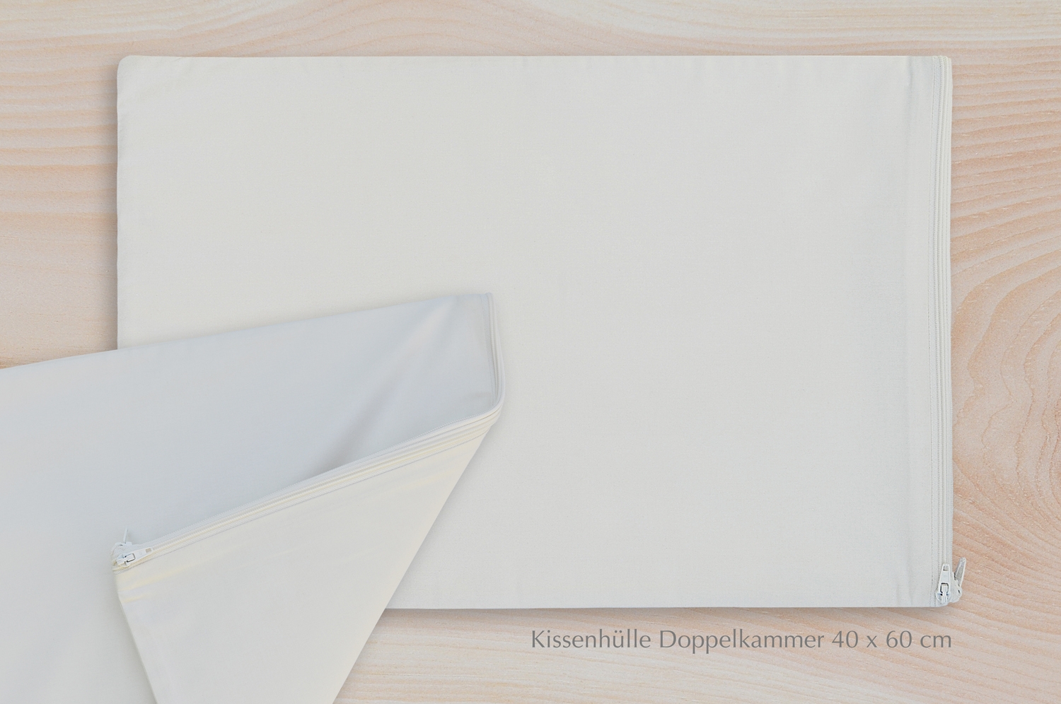 2-Kammer-Kissen-Hülle kbA BW-Perkal natur 40x60 mit 2x RV